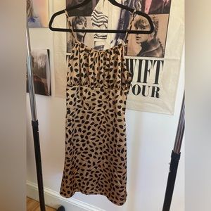 Gold and Black Print Silky Dress